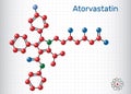 Atorvastatin, statin molecule. It is used for lowering blood cholesterol and for preventing cardiovascular diseases. Sheet of