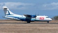 ATR 42 passenger aircraft preparing for takeoff