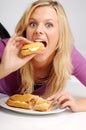 Atractive blonde woman with baguette