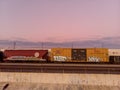 With graffiti in Los Angeles with purple sunset sky