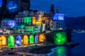 Atrani, Amalfi Coast, Italy, December 2019: Colored Christmas lights in Atrani, a small town of the Amalfi coast Royalty Free Stock Photo