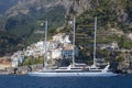 Large modern yacht off the coast of Atrani in Italy