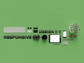 Atributes of web Designer on green background. Top View. flat Lay. 3D rendering. High resolution.