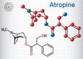 Atropine drug molecule. It is plant alkaloid. Sheet of paper in a cage. Structural chemical formula and molecule model Royalty Free Stock Photo