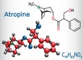 Atropine drug molecule. It is plant alkaloid. Structural chemical formula and molecule model Royalty Free Stock Photo