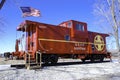 ATSF Sante Fe Caboose 999789 is on display at the Sante Fe Prairie Nature Preserve