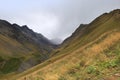 Atsunta pass in the clouds from the side of Tusheti, Georgia Royalty Free Stock Photo