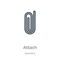Attach icon. Thin linear attach outline icon isolated on white background from geometry collection. Line vector attach sign, Royalty Free Stock Photo