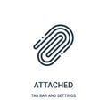 attached icon vector from tab bar and settings collection. Thin line attached outline icon vector illustration