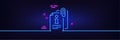 Attached info line icon. Information guide sign. Neon light glow effect. Vector