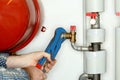 Attaching a valve on a pipe Royalty Free Stock Photo