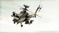 Attack Apache longbow helicopter gunship engaging a target firing its rockets. Royalty Free Stock Photo