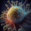 Attack of cancer cells on healthy cells in the human body, cells in large scale and copy space, Generative AI