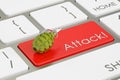 Attack! concept, on the computer keyboard. 3D rendering Royalty Free Stock Photo