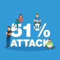 51 attack concept flat vector illustration of stealing cryptocurrency or another blockchain-based currency. Group of miners