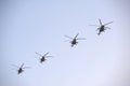 Attack helicopters flying in the sky Royalty Free Stock Photo