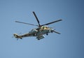 Attack helicopters `Mi-35M` during a rehearsal of the parade dedicated to the 72 anniversary of the Victory in the great Patriotic