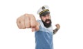 Attack. Punch in face. Sailor spirit. Bearded sailor on white. Navy and marine. Sea adventures concept. Sailor