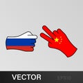 attack russia pending china hand gesture colored icon. Elements of flag illustration icon. Signs and symbols can be used for web,