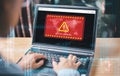 Attack system warning hacked alert on computer screen, cyber scam. Royalty Free Stock Photo