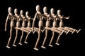 Attack of wooden dummies, wooden robots march in military ranks Royalty Free Stock Photo