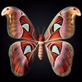 Attacus atlas butterfly isolated on black background. Insects in nature. AI generated