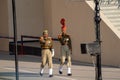 Indian Border Security Force march towards the Wagah Border during the closing ceremony with