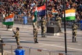 Attari, India - Febuary 8, 2020: Indian Border Security Force members start the parade at the Wagah Border Closing ceremony with