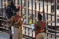 Women members of the Indian Border Security Force members face off against Pakistan Rangers at