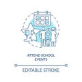 Attend school events turquoise concept icon