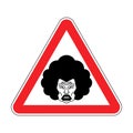 Attention angry wife. Caution grumpy woman. Red road sign danger