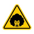 Attention angry wife. Caution grumpy woman. Yellow road sign dan