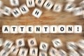 Attention annoncement announce warning information dice business Royalty Free Stock Photo