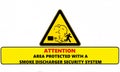 Attention, area protected with a smoke discharger security system. Warning sign Royalty Free Stock Photo