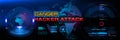 Attention! Attack. Danger for your computer. Futuristic cyber banner with dangerous signal and warning about your computer being h
