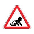 Attention Baby sign. Caution infant symbol. Red road sign