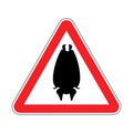 Attention Bat. Caution flittermouse. Red triangle road sign Royalty Free Stock Photo