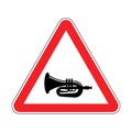 Attention beep Trumpet isolated. Caution hooter. Red triangle road sign