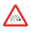 Attention Beetle larva. Caution Maggot. Red triangle road sign