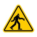 Attention Bigfoot. Caution Yeti. Yellow triangle road sign Royalty Free Stock Photo