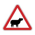 Attention Capybara. Caution guinea pig. Red Danger road sign Royalty Free Stock Photo