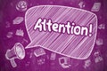 Attention - Cartoon Illustration on Purple Chalkboard.