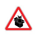 Attention cat in box. Forbidden home pet in box. Caution sign