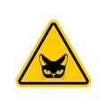 Attention cat. Danger yellow road sign. Pet Caution