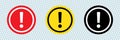 Attention caution sign icon set. Exclamation mark. Hazard warning symbol. Warning stamp. Flat design button. Alert icon. Beware in Royalty Free Stock Photo