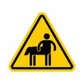 Attention Centaur. Warning yellow road sign Half man half horse. Caution Mythical creature