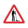 Attention cleaner. Caution janitor. Red triangle road sign Royalty Free Stock Photo