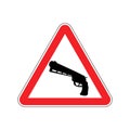 Attention crime. Gun in red triangle. Road sign Caution Weapon Royalty Free Stock Photo