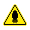 Attention cuttlefish. Octopus on yellow triangle. Road sign Caution devilfish