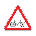 Attention cyclist. bicycle on red triangle. Road sign Caution bi Royalty Free Stock Photo